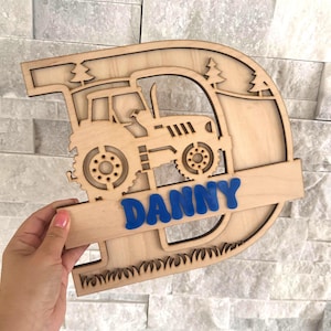 Farm Themed Personalized Wood Sign Kids Name Sign Nursery Decor Tractor Theme Wooden Sign Gift for Boys Farm Tractor Name Sign Room Decor