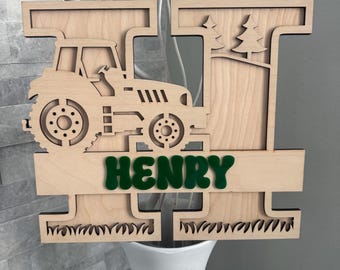 Panneau en bois personnalisé sur le thème de la ferme, décoration de chambre sur le thème du tracteur pour enfants, nom prénom, décoration pour chambre d'enfant, panneau en bois sur le thème du tracteur, cadeau pour garçons