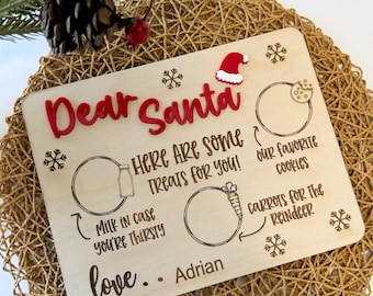 Vassoio di Babbo Natale personalizzato Vassoio di dolcetti per Babbo Natale Vassoio di biscotti e latte di Natale Tavola di legno Regalo di famiglia personalizzato per la vigilia di Natale