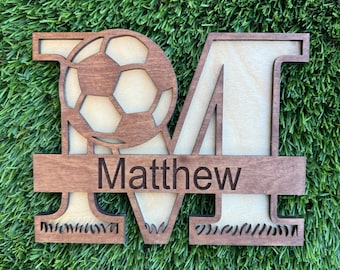 Soccer Name Sign, Room Decor Soccer Theme, Personalized Wood Sign, Kids Name Sign, Nursery Decor, Wooden Sign, Soccer Theme Gift for Boys
