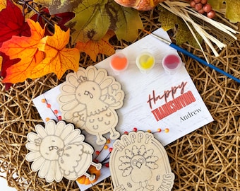 Kit de peinture de dinde de Thanksgiving pour enfants : oeuvre d'art en bois personnalisée