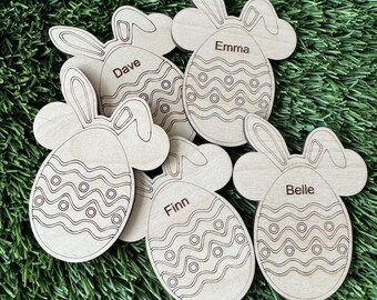 Manualidad de pintura de huevos de Pascua para niños, canasta de Pascua personalizada, huevo de madera personalizado para pintar con el nombre de los niños, recuerdos de fiesta de Pascua DIY