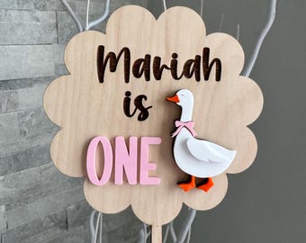 Silly Goose First Birthday Cake Topper, One Silly Goose Theme Wooden Personalized Cake Topper, First Birthday Party Silly Goose Themed