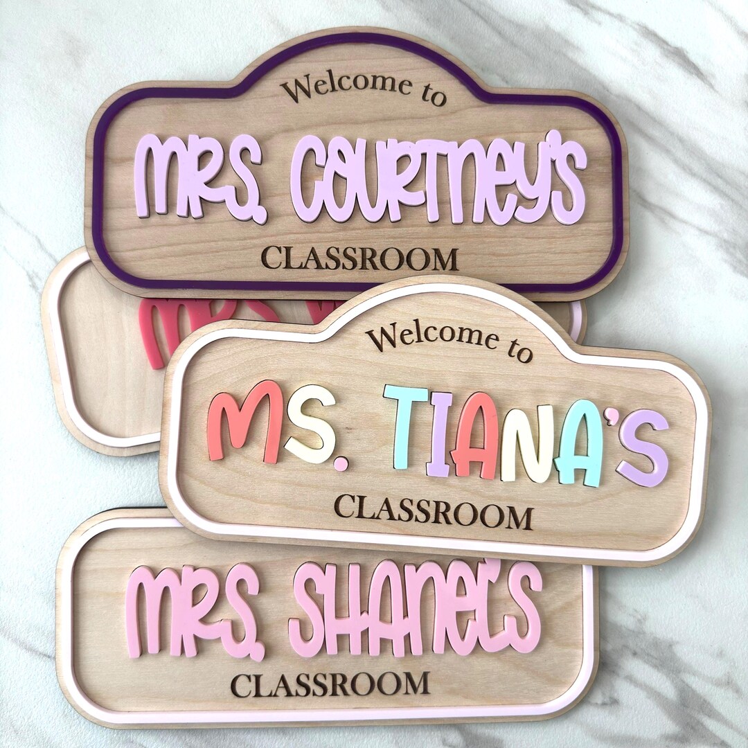 Personalized Teacher Door Sign, Custom Classroom Name Sign, Wooden ...