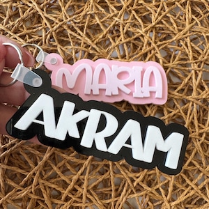 Personalized Acrylic Keychain Personalized Bag Tag Custom Name Keychain Acrylic Lunch Box Tag for Backpack or Diaper Bag Two Color Tag
