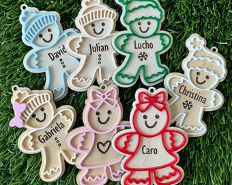 Adorno navideño de pan de jengibre con nombre Adorno personalizado de niño o niña de pan de jengibre Adorno 3D con temática de pan de jengibre Galleta de jengibre