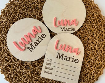 Wooden Birth Announcement Sign for Newborn Baby Announcement Hospital Sign Baby Arrival Birth Stats Sign Footprint and Name Announcement