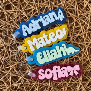 Backpack Name Tag Personalized Keychain for Kids Name Bag Tag Custom Lunch Box Keychain Personalized for Kids Acrylic Backpack Tag with Icon