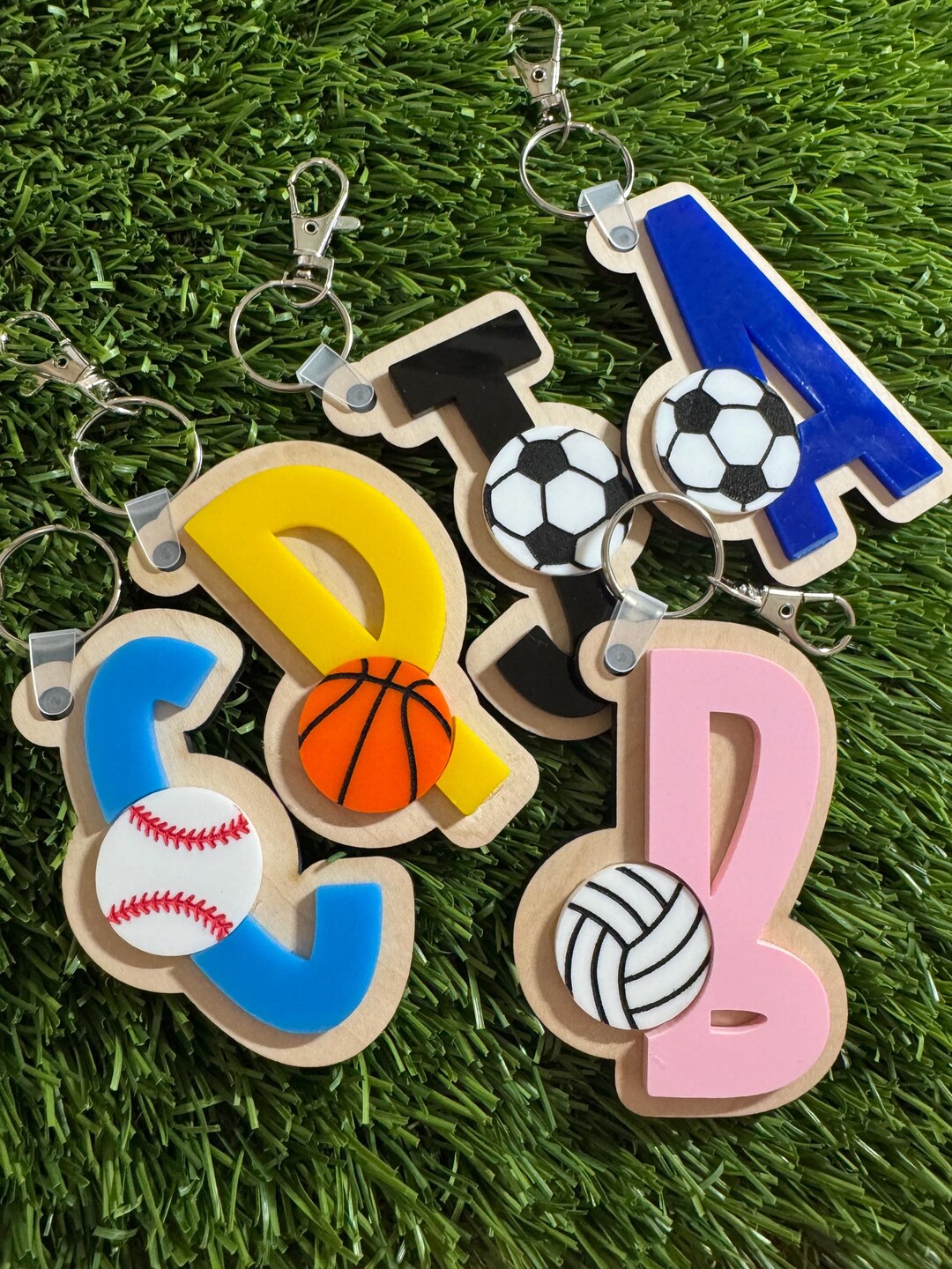 Sports Name Key Personalized Sports Initial Keychain, Soccer Baseball Volleyball ...