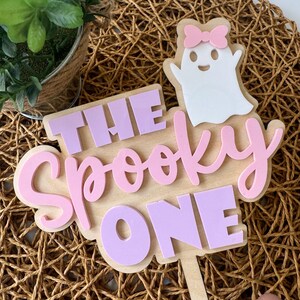 The Spooky One Cake Topper Halloween Acrylic Ghost Cake Topper First Birthday Party Halloween Theme Pastel Colors Cake Topper Spooky One