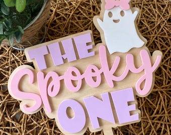 The Spooky One Cake Topper Halloween Acrylic Ghost Cake Topper First Birthday Party Halloween Theme Pastel Colors Cake Topper Spooky One