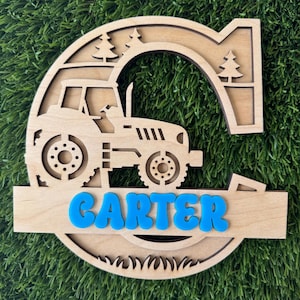 Farm Tractor Name Sign Room Decor Farm Themed Personalized Wood Sign Kids Name Sign Nursery Decor Tractor Theme Wooden Sign Gift for Boys