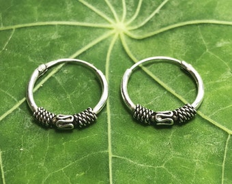 Sterling Silver 925 Balinese Shadow Hoop Sleeper Earrings