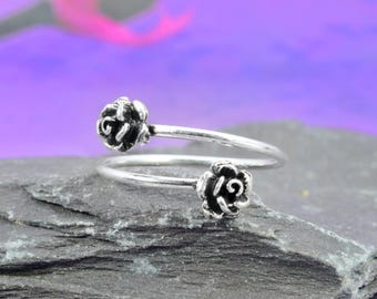 Sterling Silver 925 Double Rose Flower Toe Ring