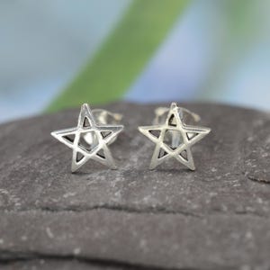 Sterling Silver 925 Pentagram Stud Earrings