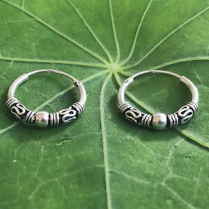 Sterling Silver 925 Balinese Ball Hoop Sleeper Earrings                                       ( 10 , 12 , 14 , 16 , 18, 20 MM Diameters )