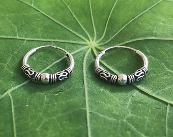 Boucles d'oreilles créoles boule balinaises en argent sterling 925 (10, 12, 14, 16, 18, 20 mm de diamètre)