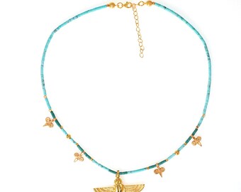 Scarabee-hanger uit de Egyptische cultuur, Afghaanse handgepolijste turquoise ketting