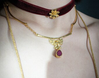 Byzantine Ottoman antique series butterfly necklace/24k gold plated/semi precious gems/gift idea