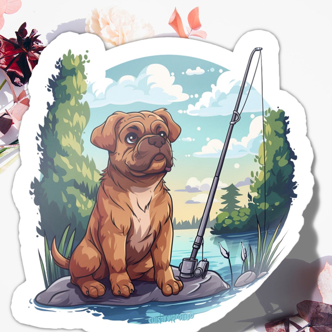 Boxer Dog Fishing in a Lake Sticker Cute Stickers Funny Witty Outdoor ...