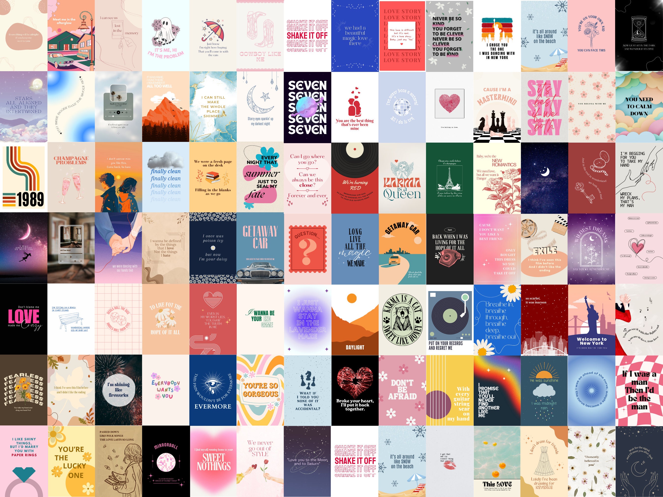 100 Drucke Kit Minimalistische Wand Poster Musik Girly Y2k Studentenwohnheim Zimmer Dekor Swiftie Songtexte Collage Wallpaper Digital Download Swifties Geschenk
