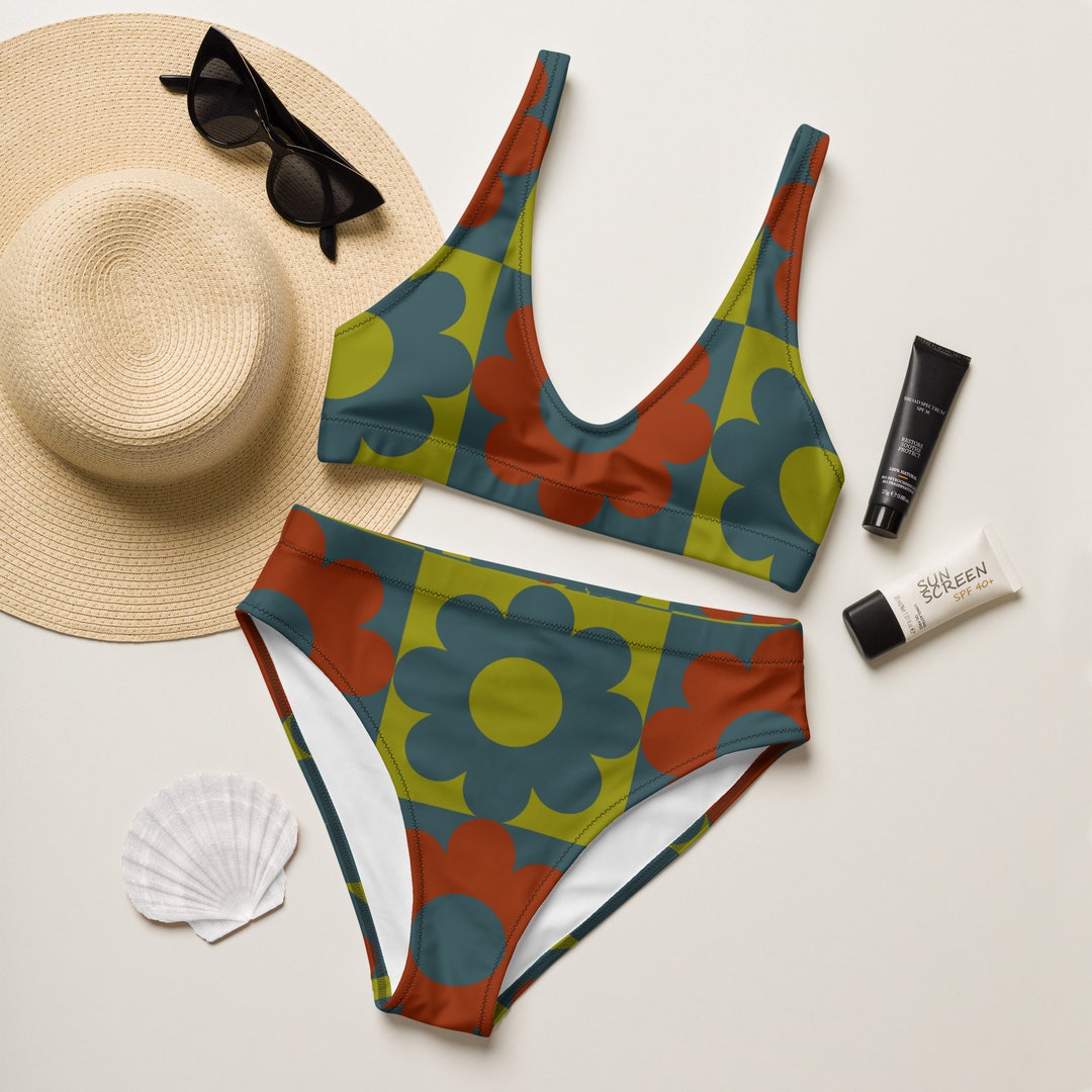 Retro, Vintage Highwaisted Bikini Checkered Flowers Etsy