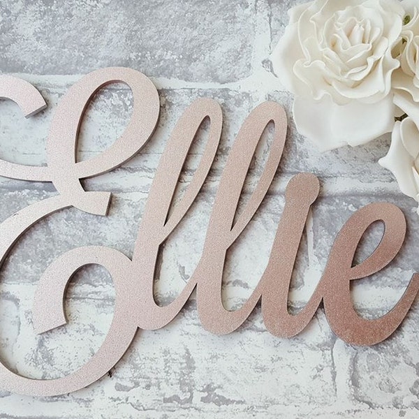 Personalised script name wall plaque, Wooden name rose gold, silver, gold. Nursery decor