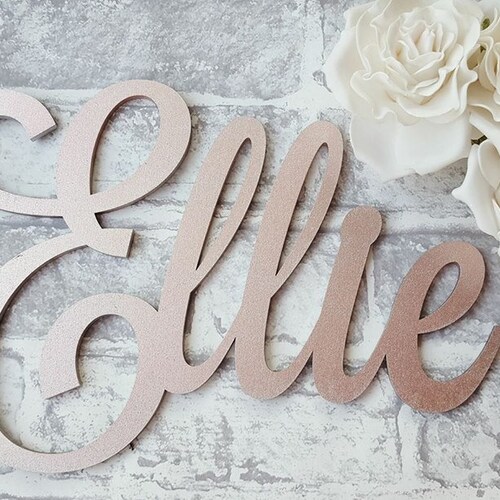 Personalised Script Name Wall Plaque Wooden Name Rose Gold Etsy