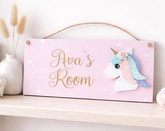 Personalised Unicorn Bedroom Plaque, Girls Room Door Sign, Custom Name Unicorn Decor Gift