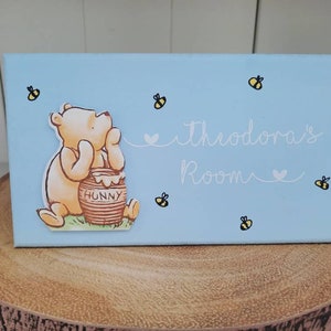 Personalised Name Plaque, Winnie the Pooh Door Sign. Babies Room Plaque, nursery decor, New Baby Gift