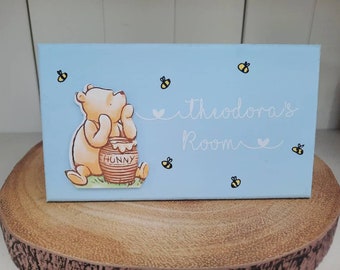 Personalised Name Plaque, Winnie the Pooh Door Sign. Babies Room Plaque, nursery decor, New Baby Gift
