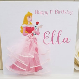 Personalised Princess Birthday Card With 3D Dress. Handmade card