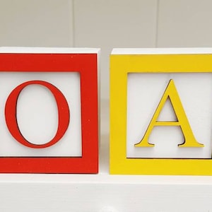 Freestanding wooden personalised letter name blocks, toy story blocks, baby gift, nursery decor, shelfie. Birthday gift for him.