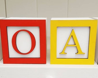 Wooden Personalised Letter Name Blocks, Toy Story Pine Cubes Baby Gift Nursery Decor.