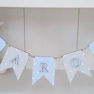 Personalised wooden bunting, personalised letter name bunting, boys nursery room decor, gift for him, new baby gift