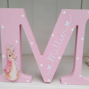 Letra de madera personalizada, letra de conejito de madera hecha a mano, independiente, nombre, regalo para bebé recién nacido, decoración para dormitorio.