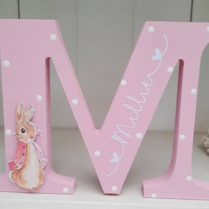 Personalised Wooden Letter, Handmade Wooden Freestanding  Bunny Rabbit Letter Name. New Baby Gift Bedroom Decor Shelfie.