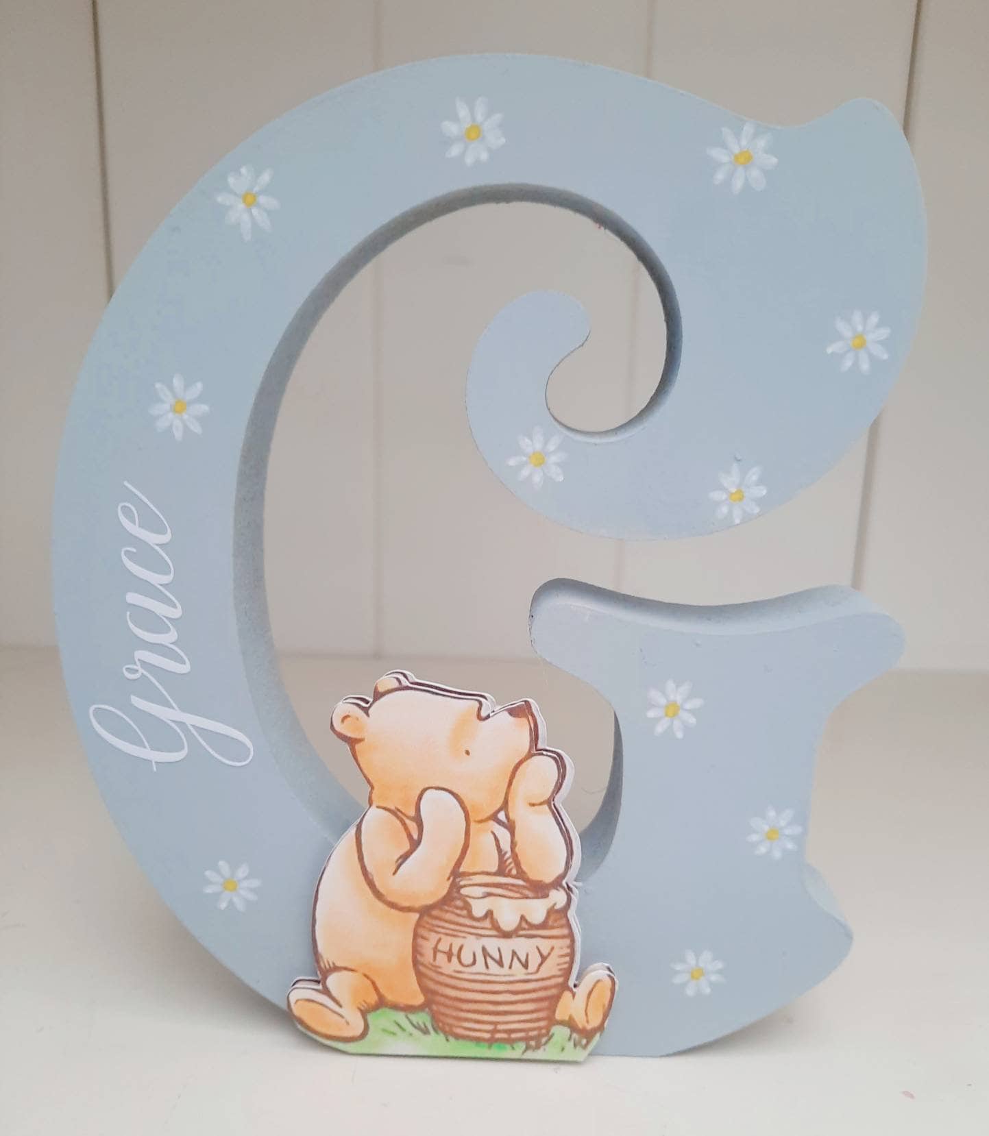 Personalized Wooden Letter, Handmade Wooden Freestanding Winnie the Pooh Letter Name, New Baby Gift Nursery Bedroom Decor Shelfie