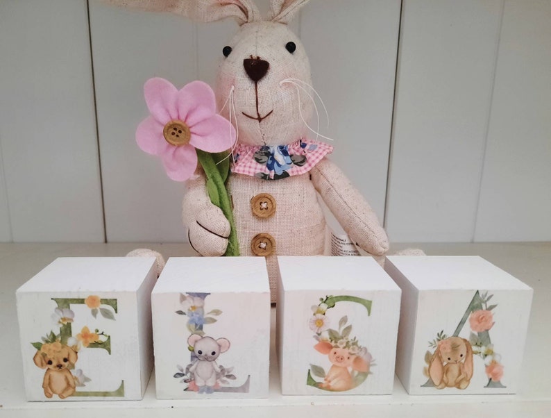 Wooden Letter Blocks Personalised Name Blocks Floral Letter Etsy
