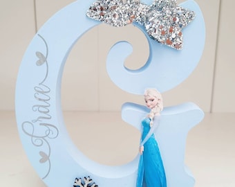Personalised Wooden Letter, Handmade Wooden Freestanding Frozen Elsa Name. New Baby Gift Bedroom Decor Shelfie. Christmas gift