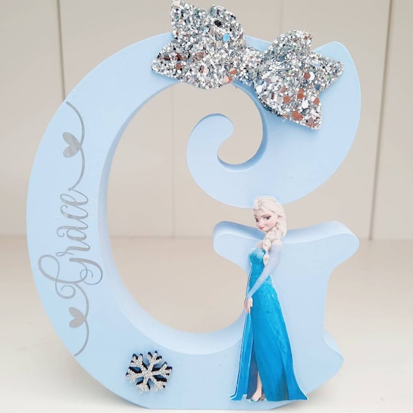 Personalised Wooden Letter, Handmade Wooden Freestanding Frozen Elsa Name. New Baby Gift Bedroom Decor Shelfie.