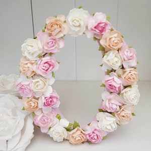 Letras de rosas florales independientes, inicial de flor y número, regalo de baby shower, estilo shabby chic, decoración de guardería, rosas pastel