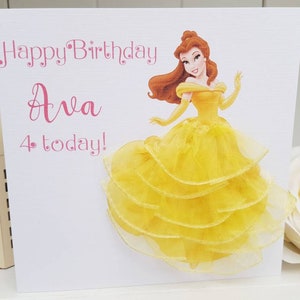 Personalisierte Prinzessin Geburtstagskarte mit 3D-Kleid. Handgemachte Karte