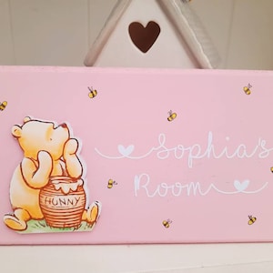 Personalised Name Plaque, Winnie the Pooh Door Sign. Babies Room Plaque, nursery decor, New Baby Gift