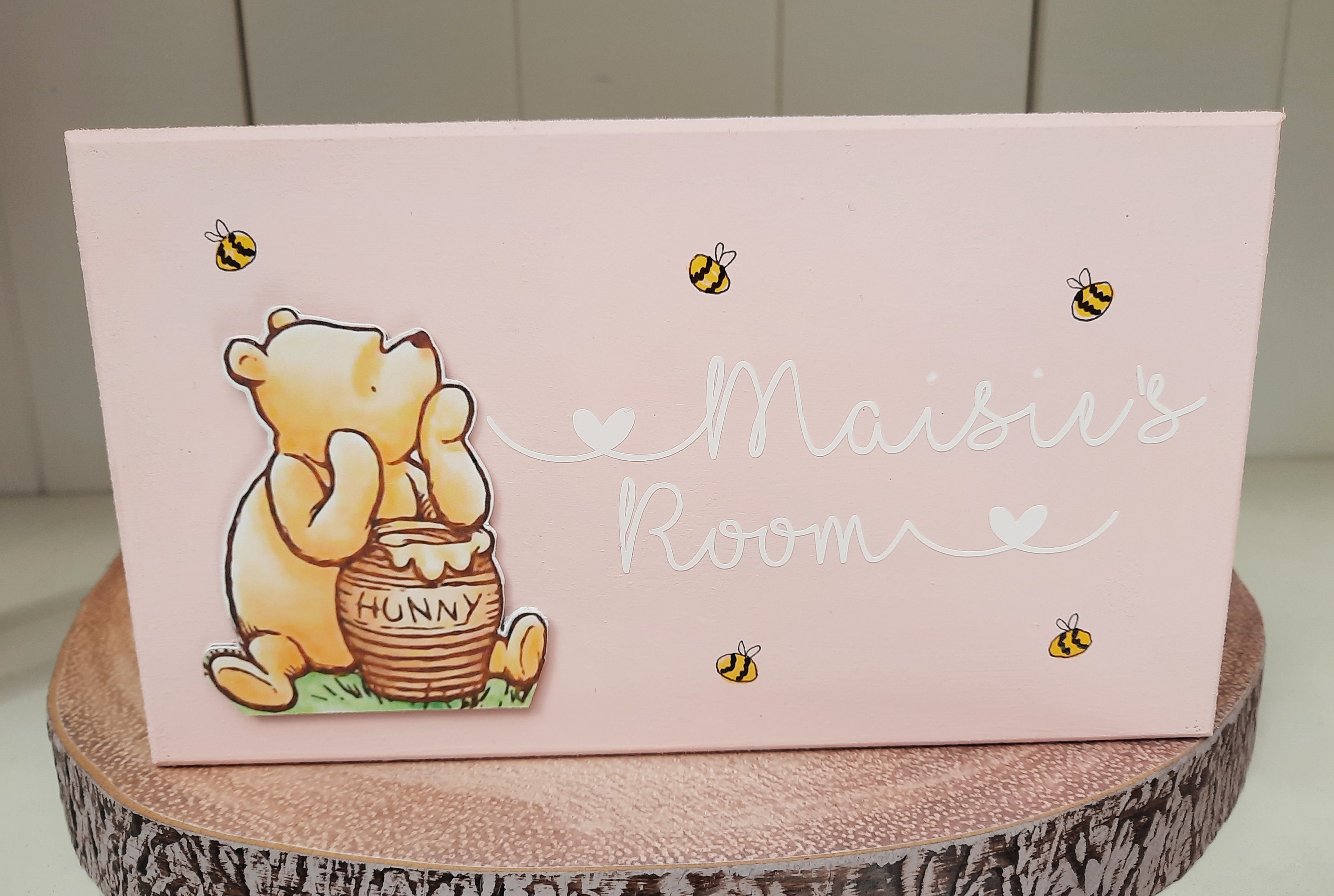 Personalised Name Plaque, Winnie the Pooh Door Sign. Babies Room Plaque, nursery decor, New Baby Gift