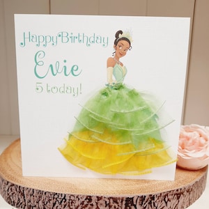 Personalised Princess Birthday Card With 3D Dress. Handmade card