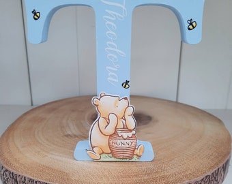 Personalised Wooden Letter, Handmade Wooden Freestanding Winnie the Pooh Letter Name. New Baby Gift Nursery Bedroom Decor Shelfie.