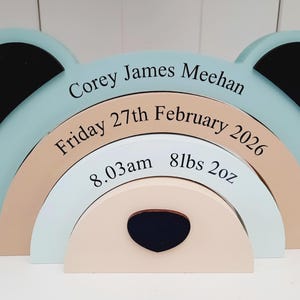 Personalised Wooden Bear Stacking Rainbow, New Baby Keepsake gift image 7