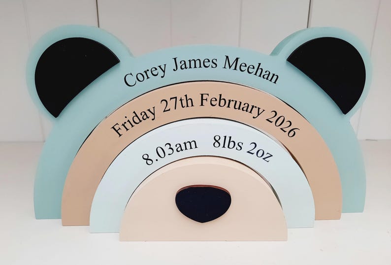 Personalised Wooden Bear Stacking Rainbow, New Baby Keepsake gift image 7