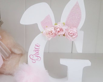 Personalised Wooden Bunny Letter, Nursery Decor, New Baby Gift